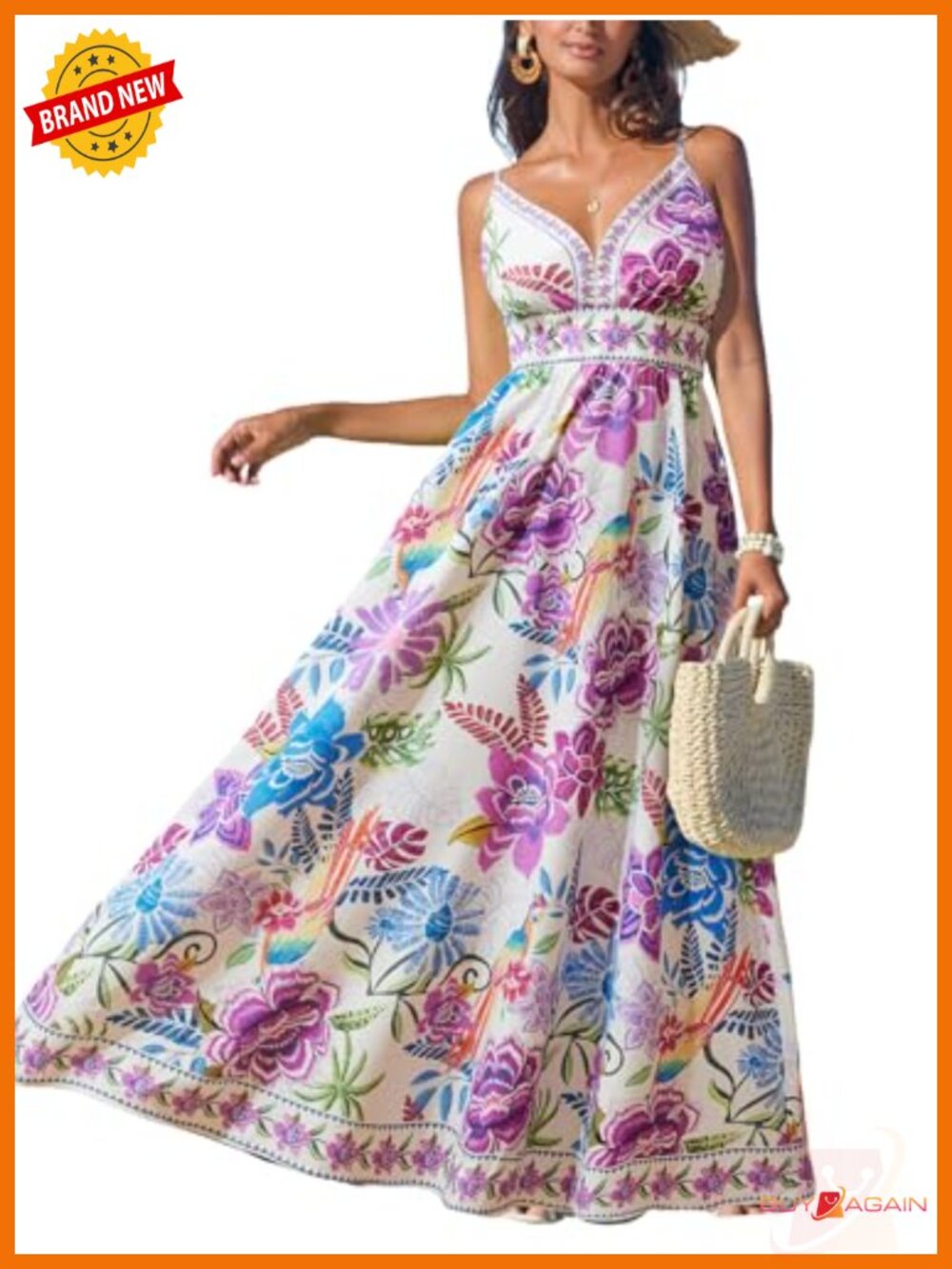Floral Maxi Dress V Neck Sleeveless Flowy Sundress Beach Wedding Guest